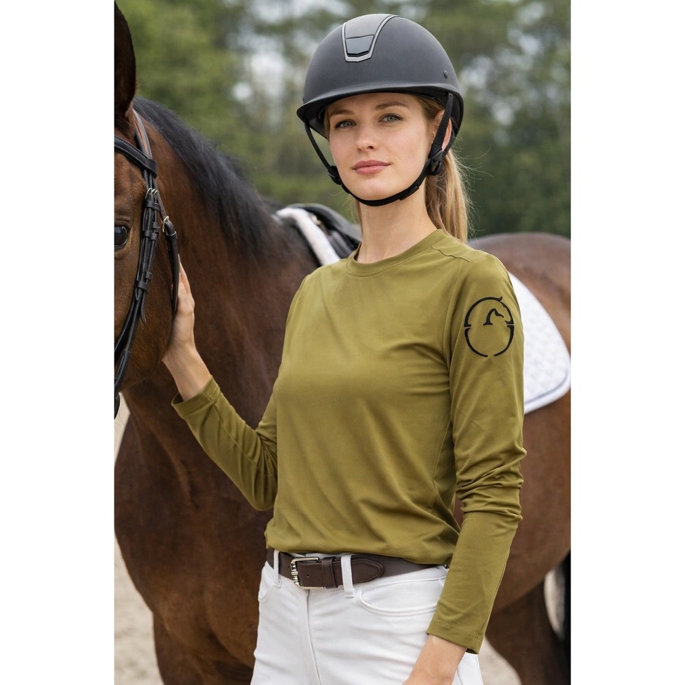 VESTRUM‎ Olive Green Long Sleeve Athletic Top Women's Size M Made in Italy
